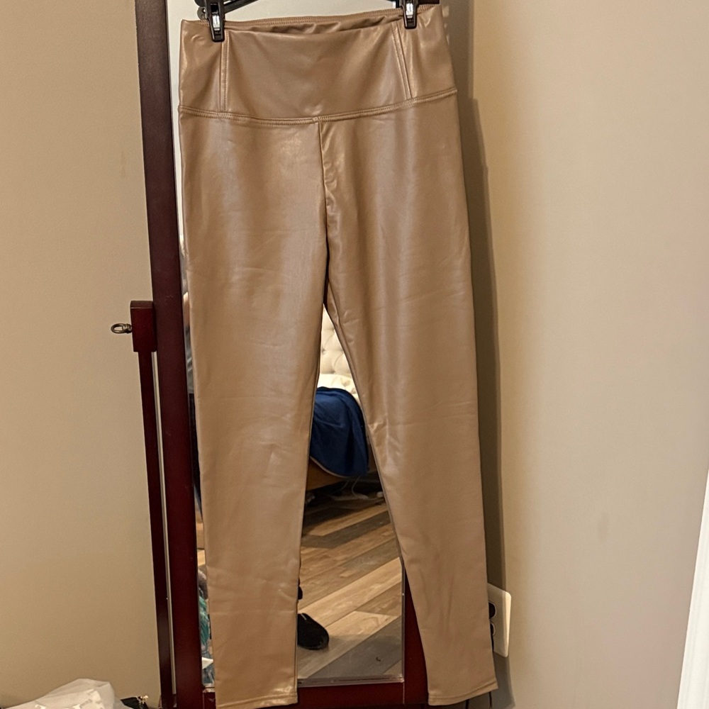 Tan Faux Leather Leggings size medium